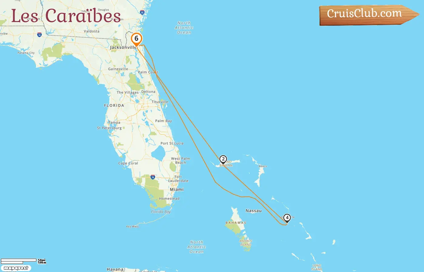Croisière dans les Caraïbes au départ de Jacksonville à bord du Carnival Elation avec escales aux États-Unis et aux Bahamas pendant 6 jours