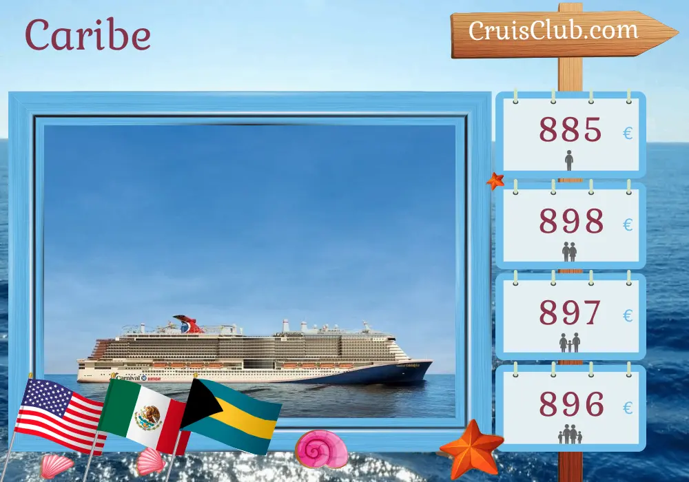 Cruzeiro no Caribe a partir de Miami a bordo do navio Carnival Celebration com visitas aos EUA, México, Honduras e Bahamas por 8 dias