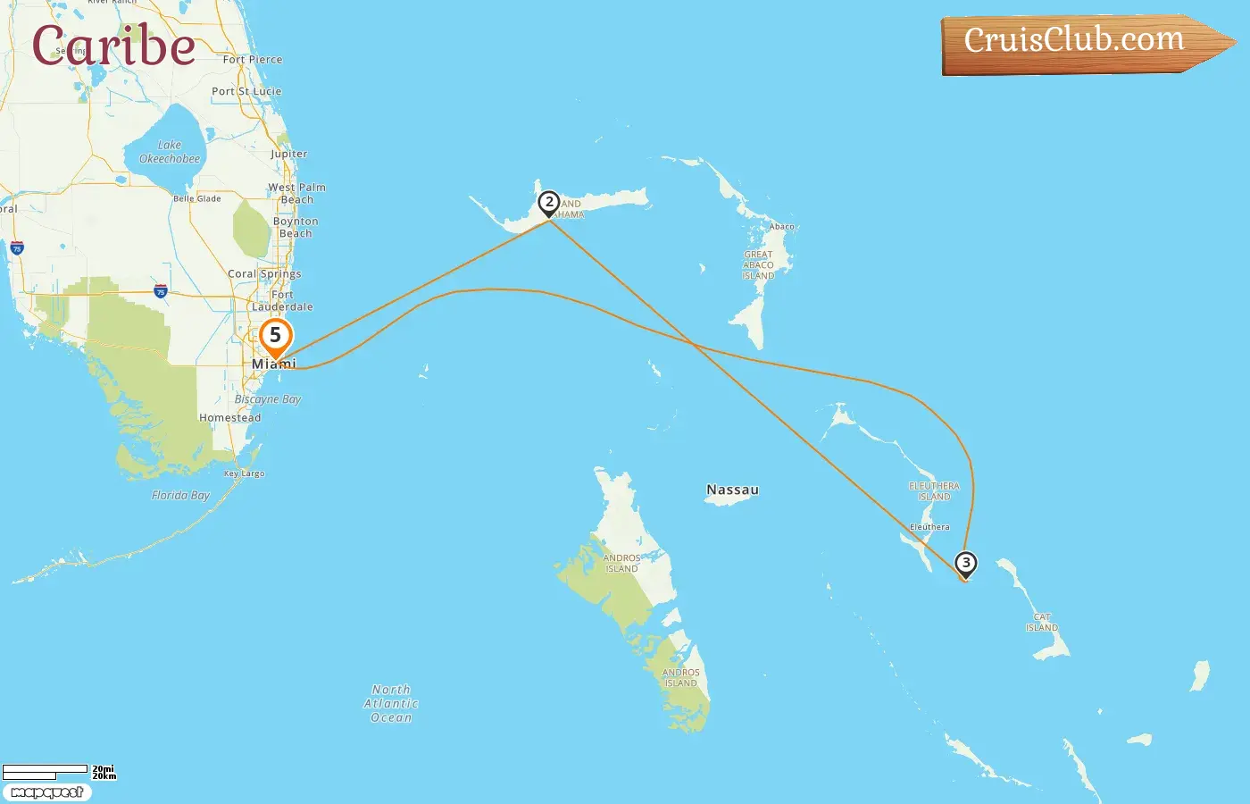Crucero por el Caribe desde Miami a bordo del barco Carnival Conquest con visitas a Estados Unidos y Bahamas durante 5 días