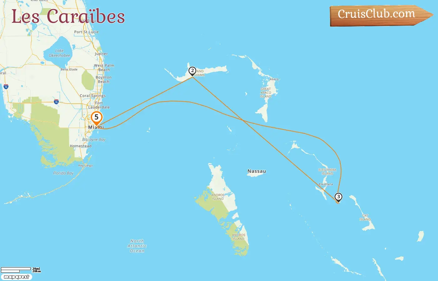 Croisière dans les Caraïbes depuis Miami à bord du navire Carnival Conquest avec des visites aux États-Unis et aux Bahamas pendant 5 jours