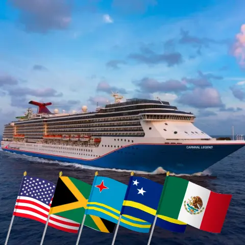 Cruise in the Caribbean from Galveston aboard Carnival Legend ship with visits to USA, Jamaica, Aruba, Curaçao, Colombia, Panama, and Mexico for 15 days