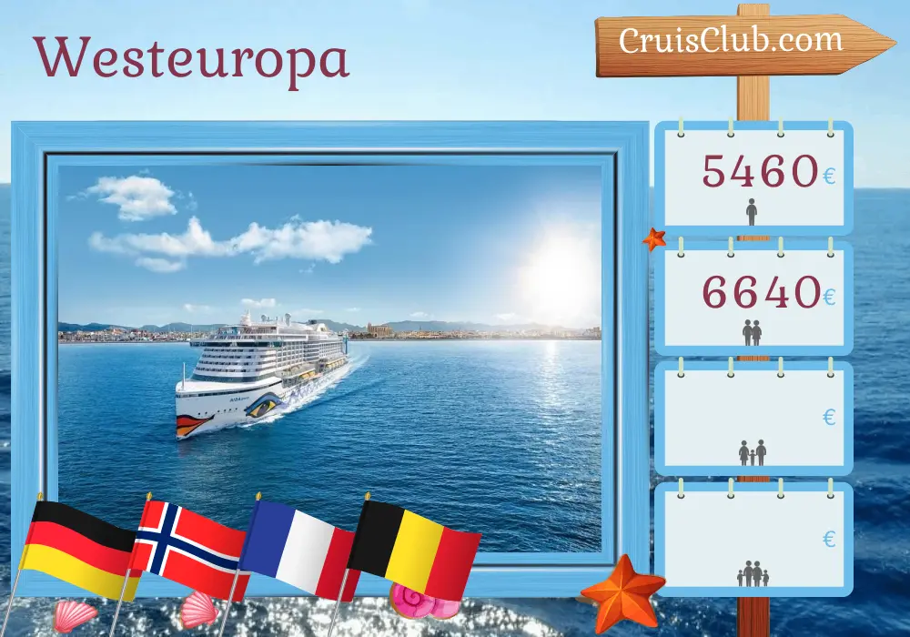 Kreuzfahrt in Westeuropa ab Hamburg an Bord des Schiffes AIDAperla mit Besuchen in Deutschland, Norwegen, Frankreich und Belgien für 15 Tage