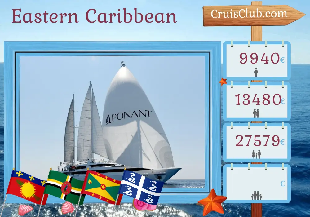 Cruise in the Eastern Caribbean from Pointe-à-Pitre aboard Le Ponant ship with visits to Guadeloupe, Dominica, Saint Vincent and the Grenadines, Grenada, and Martinique for 8 days