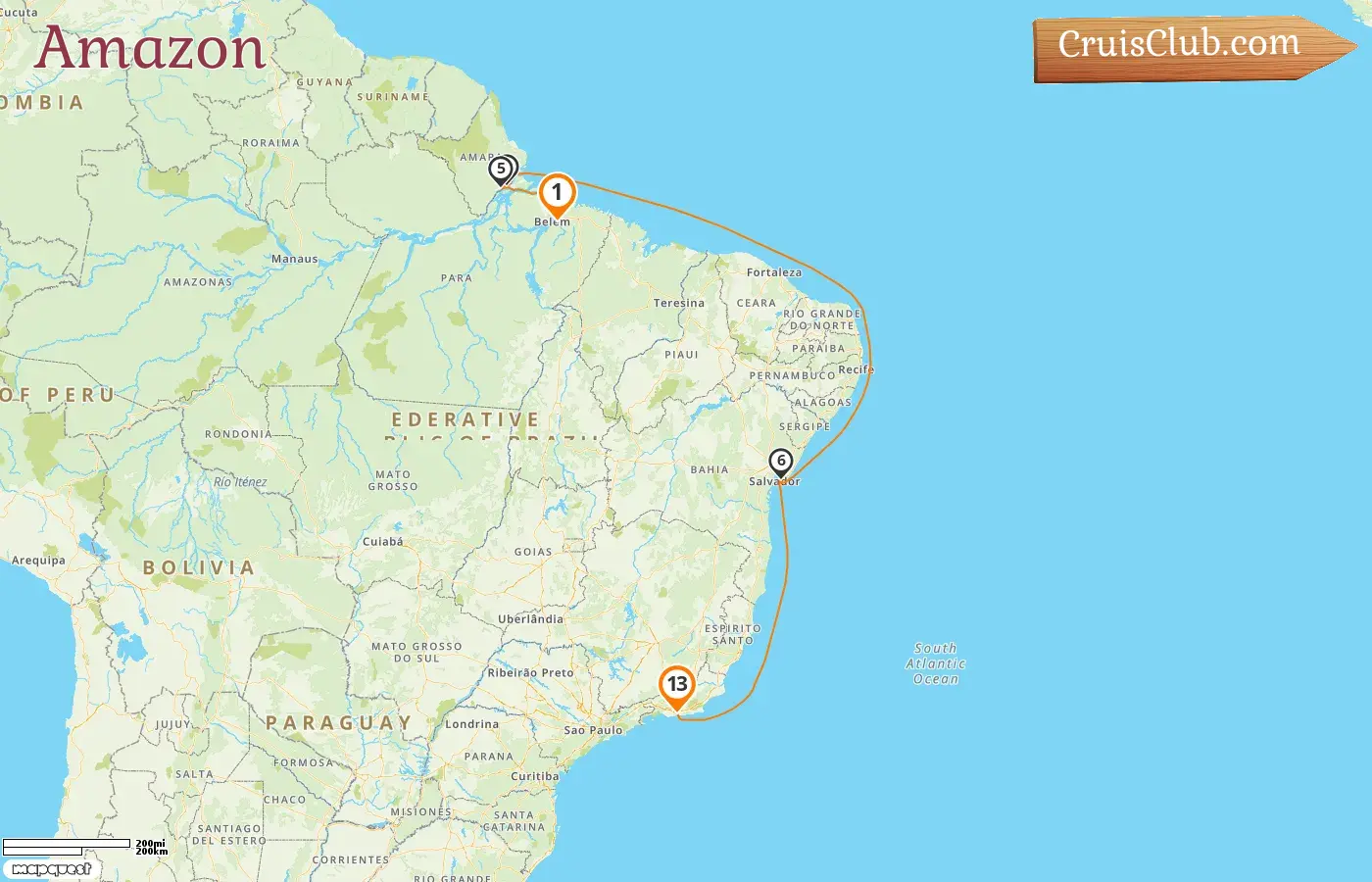 Cruise in the Amazon from Belém to Rio de Janeiro aboard Seabourn Venture ship with visits to Brazil for 13 days