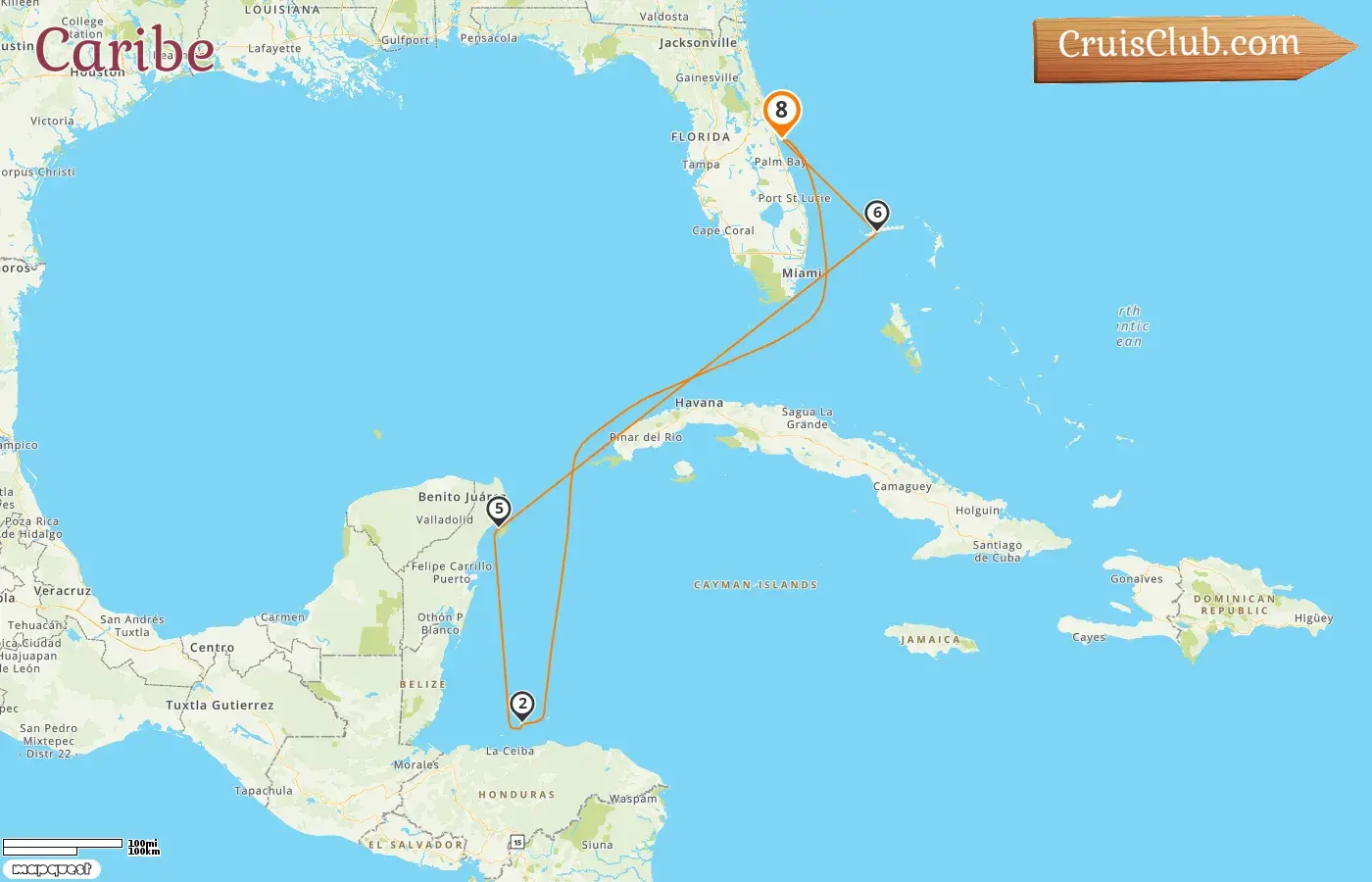 Crucero en el Caribe desde Port Canaveral / Orlando a bordo del barco Mardi Gras con visitas a EE. UU., Honduras, México y Bahamas por 8 días