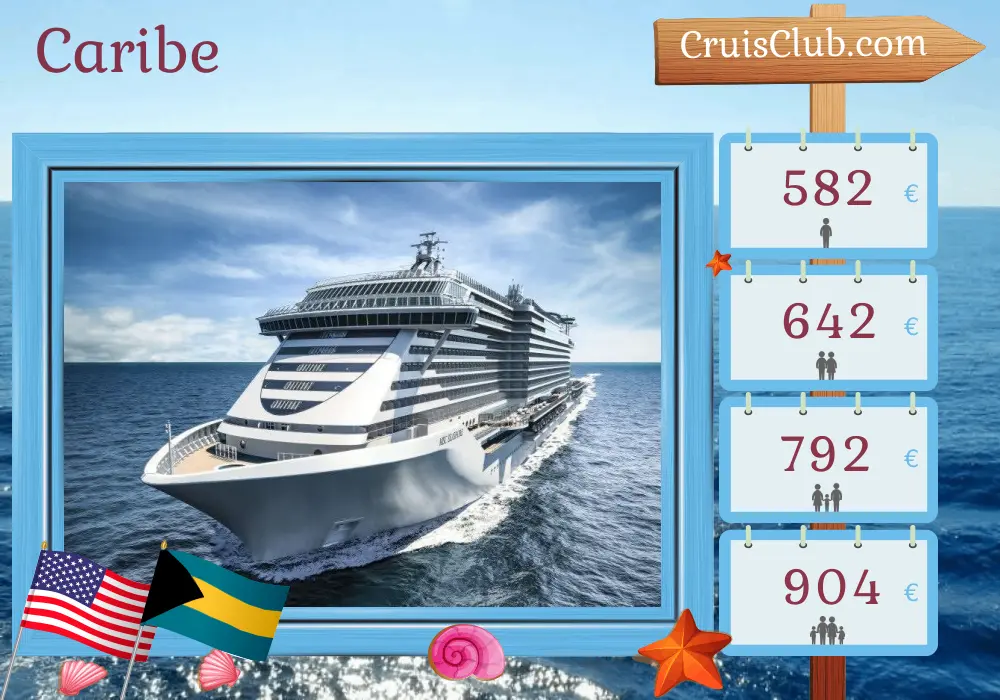 Crucero en el Caribe desde Port Canaveral / Orlando a bordo del barco MSC Seashore con visitas a EE. UU. y Bahamas por 5 días