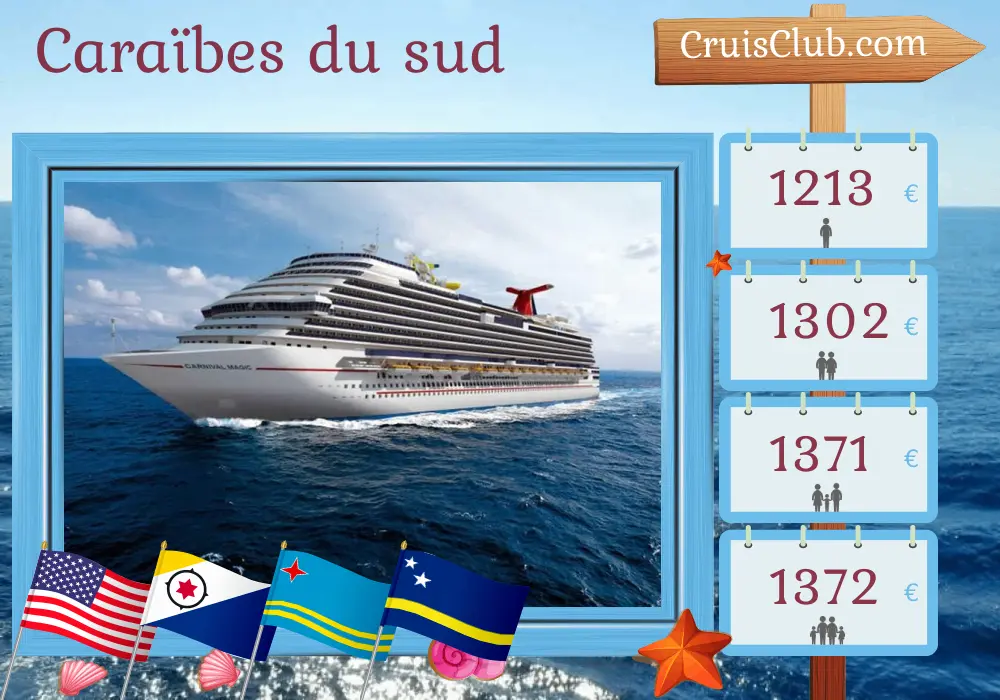 Croisière dans les Caraïbes du Sud au départ de Miami à bord du navire Carnival Magic avec escales aux États-Unis, à Aruba et à Curaçao pendant 9 jours