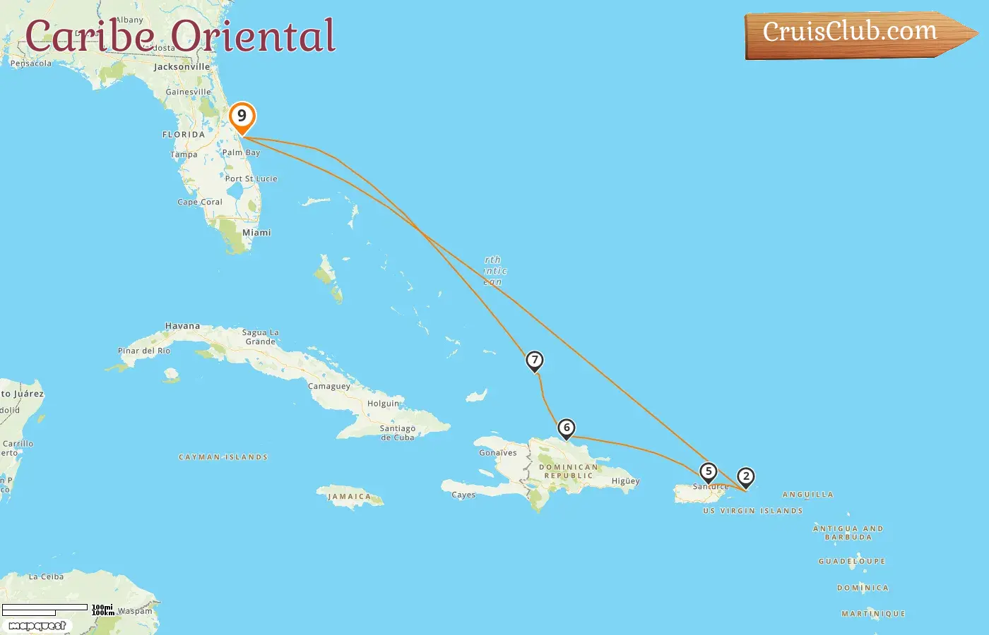 Crucero por el Caribe Oriental desde Port Canaveral / Orlando a bordo del barco Carnival Vista con visitas a EE.UU., Puerto Rico y República Dominicana durante 9 días