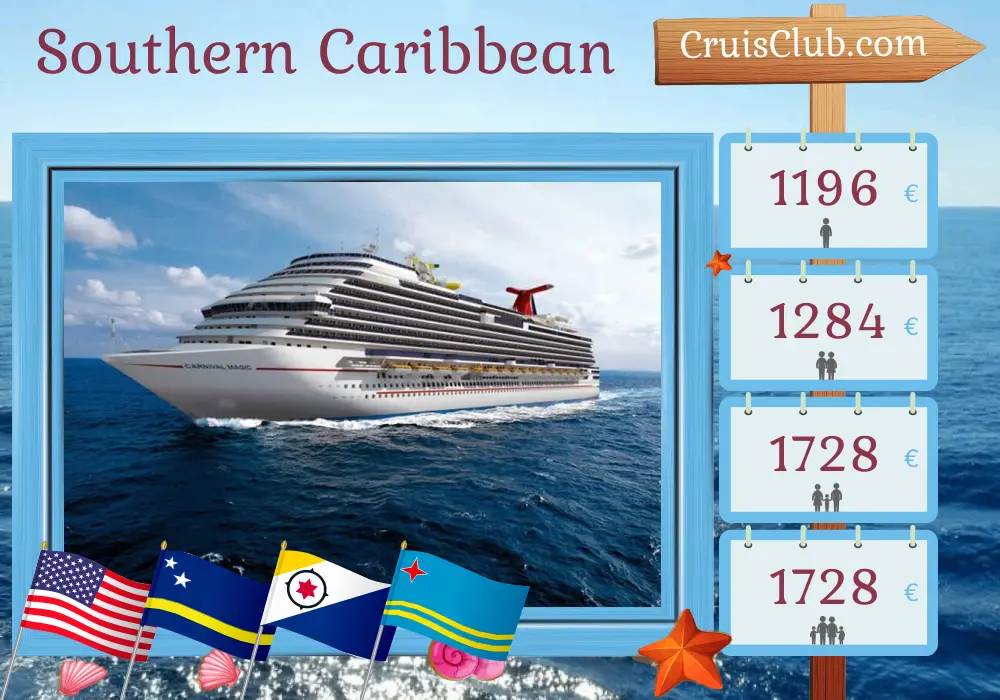 Cruise in the Southern Caribbean from Miami aboard Carnival Magic ship with visits to USA, Curaçao, and Aruba for 9 days