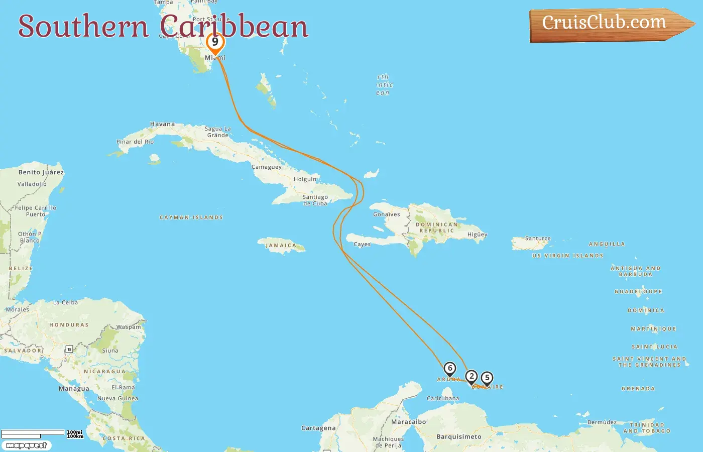 Kreuzfahrt in der südlichen Karibik ab Miami an Bord des Schiffes Carnival Magic mit Zwischenstopps in den USA, Curaçao und Aruba für 9 Tage