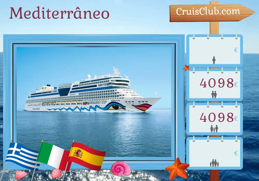Cruzeiro no Mediterrâneo de Antália a Palma a bordo do navio AIDAstella com visitas à Turquia, Grécia, Itália e Espanha por 11 dias