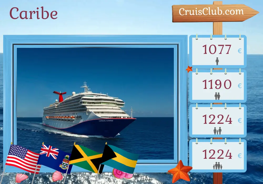 Crucero por el Caribe desde Miami a bordo del barco Carnival Sunrise con visitas a EE. UU., Islas Caimán, Jamaica y Bahamas durante 7 días