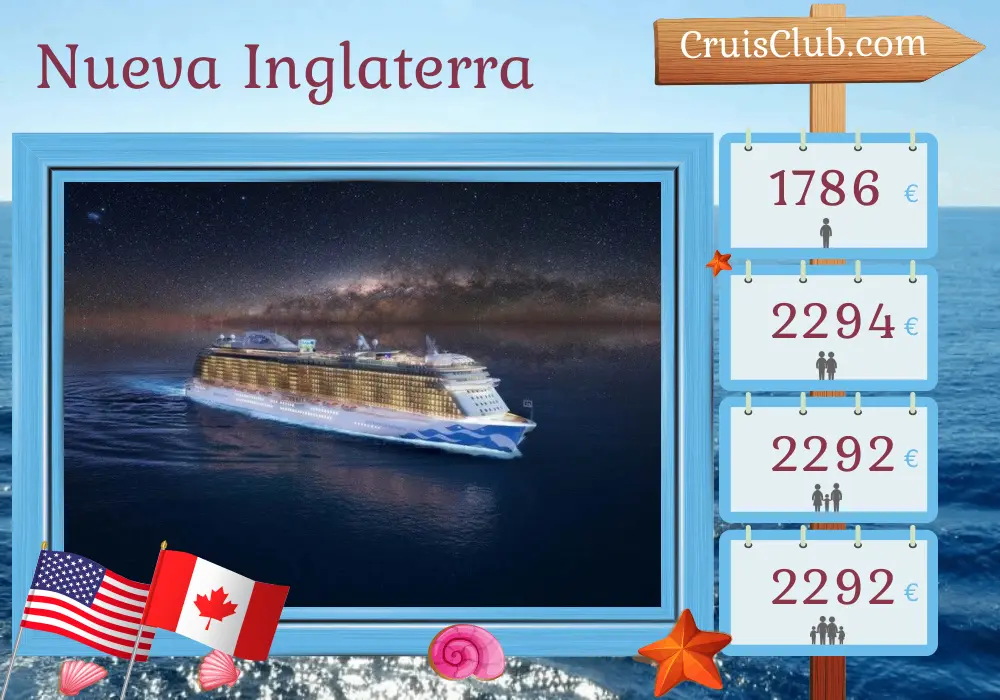 Crucero en Nueva Inglaterra desde Nueva York a bordo del barco Enchanted Princess con visitas a Estados Unidos y Canadá por 8 días