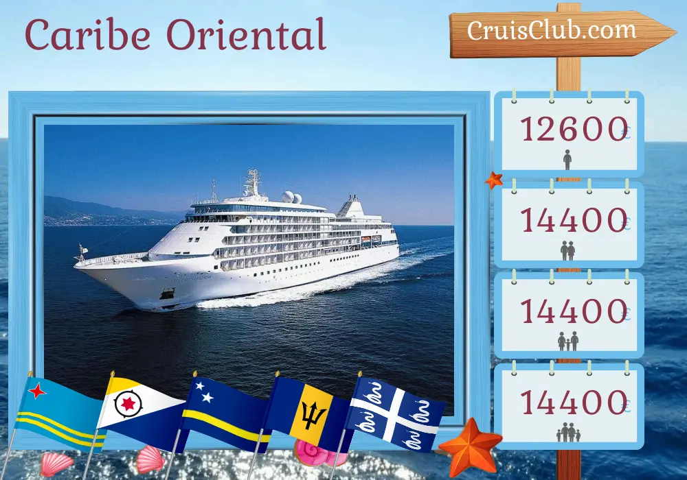Cruzeiro no Caribe Oriental de Cartagena a Philipsburg a bordo do navio Silver Shadow com visitas à Colômbia, Aruba, Curaçao, São Vicente e Granadinas, Barbados, Martinica e São Bartolomeu por 17 dias