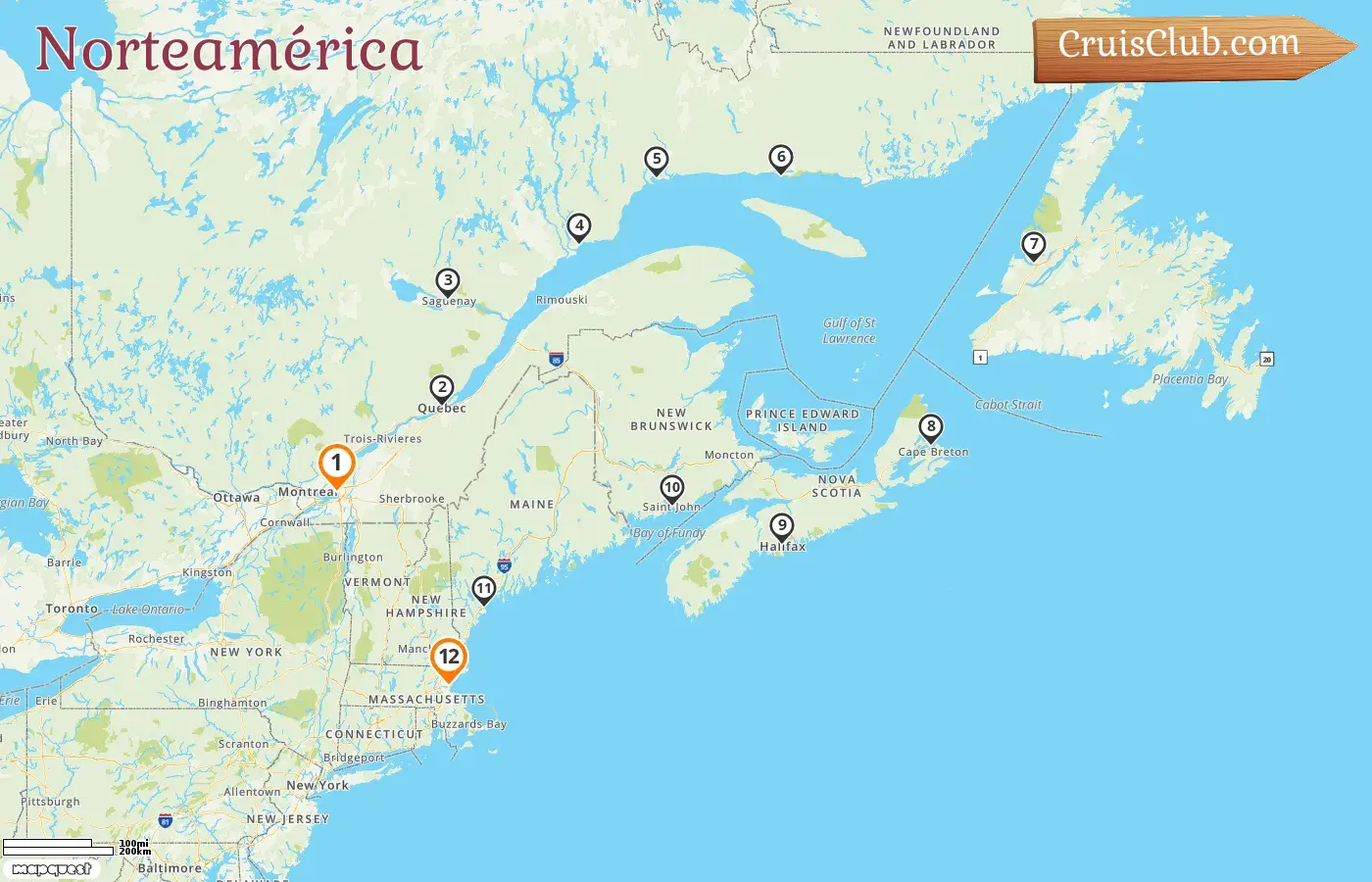 Crucero en América del Norte desde Montreal a Boston a bordo del barco Oceania Insignia con visitas a Canadá y Estados Unidos durante 12 días
