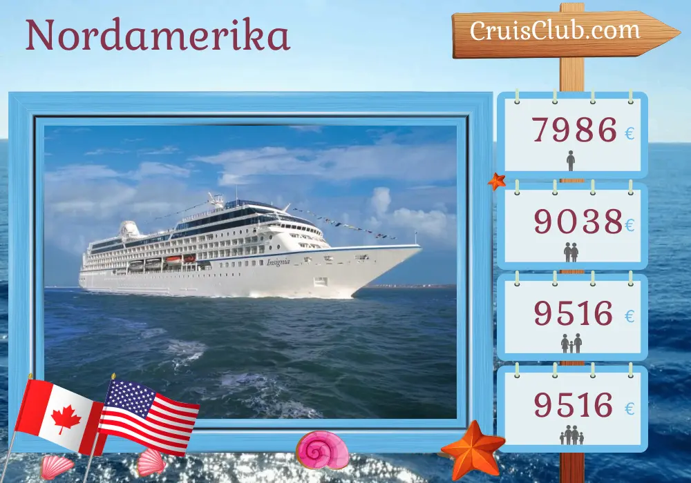 Kreuzfahrt in Nordamerika von Montreal nach Boston an Bord des Schiffs Oceania Insignia mit Besuchen in Kanada und den USA für 12 Tage