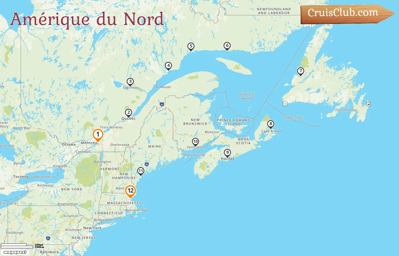 Croisière en Amérique du Nord de Montréal à Boston à bord du navire Oceania Insignia avec des visites au Canada et aux États-Unis pendant 12 jours