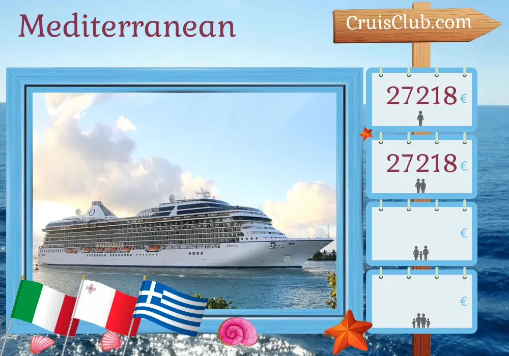 Cruise in the Mediterranean from Civitavecchia to Istanbul aboard Oceania Marina ship with visits to Italy, Malta, Greece, and Turkey for 13 days