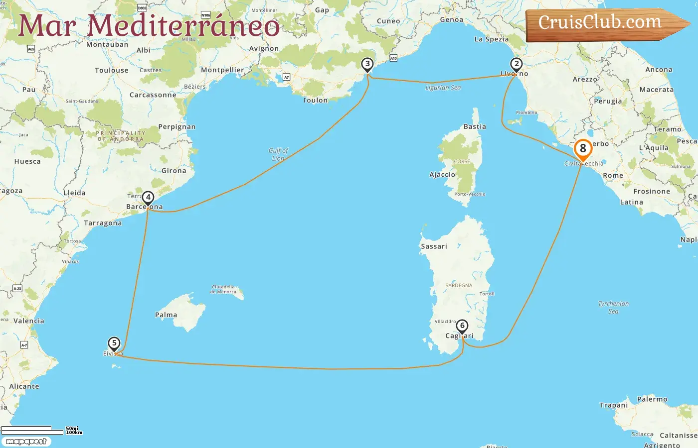 Crucero por el Mediterráneo desde Civitavecchia a bordo del barco MSC Fantasia con visitas a Italia, Francia y España durante 8 días