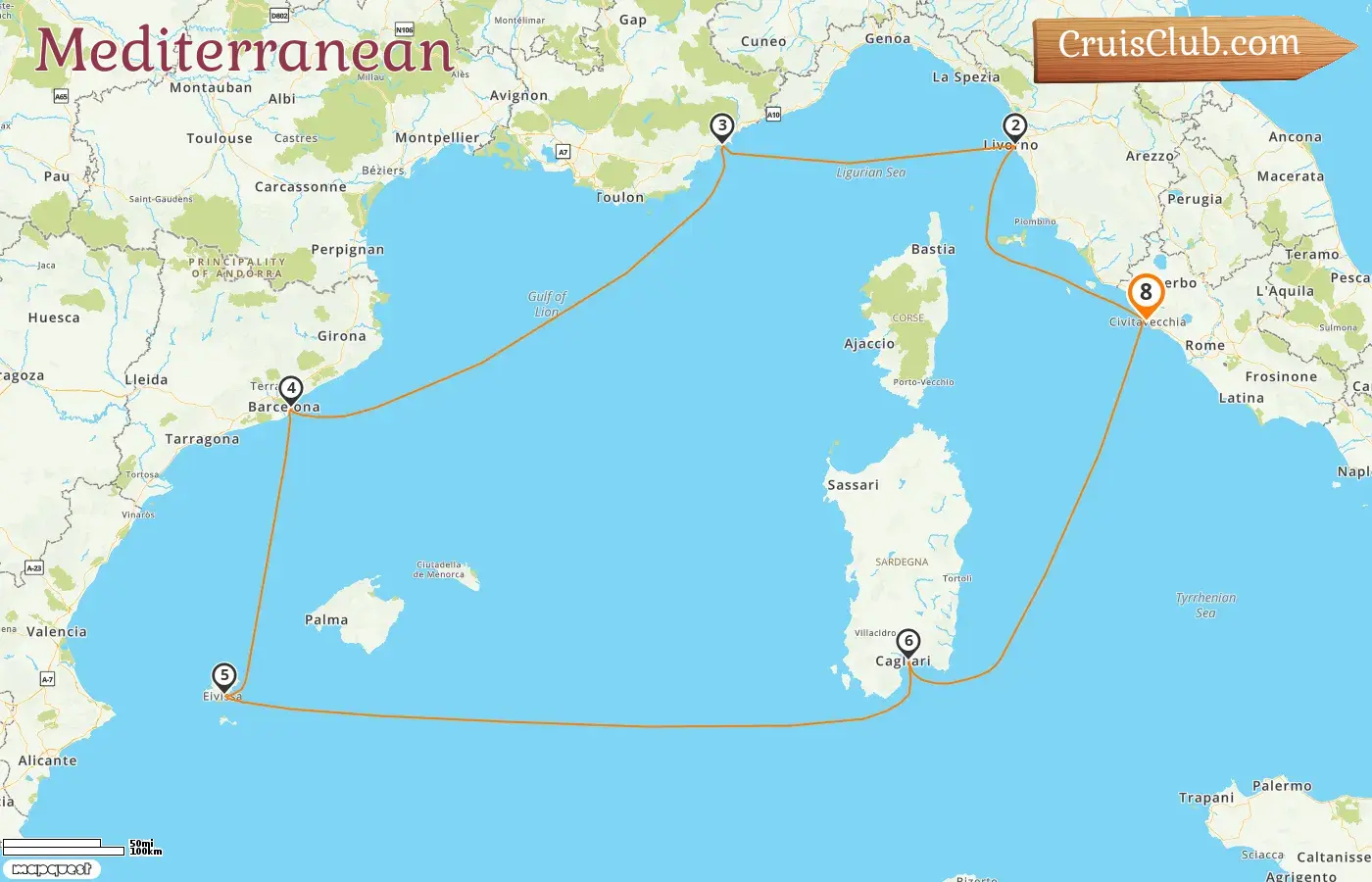 Cruise in the Mediterranean from Civitavecchia aboard MSC Fantasia ship with visits to Italy, France, and Spain for 8 days