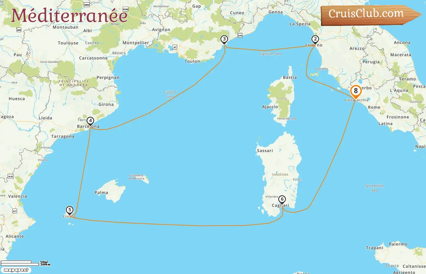 Croisière en Méditerranée au départ de Civitavecchia à bord du navire MSC Fantasia avec des visites en Italie, en France et en Espagne pendant 8 jours