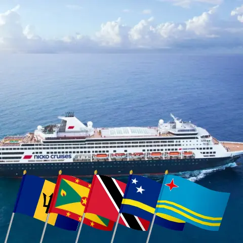 Cruise in the Caribbean from Bridgetown to Panama City aboard Vasco da Gama ship with visits to Barbados, Saint Vincent and the Grenadines, Grenada, Trinidad and Tobago, Curaçao, Aruba, Colombia, Costa Rica, and Panama for 16 days