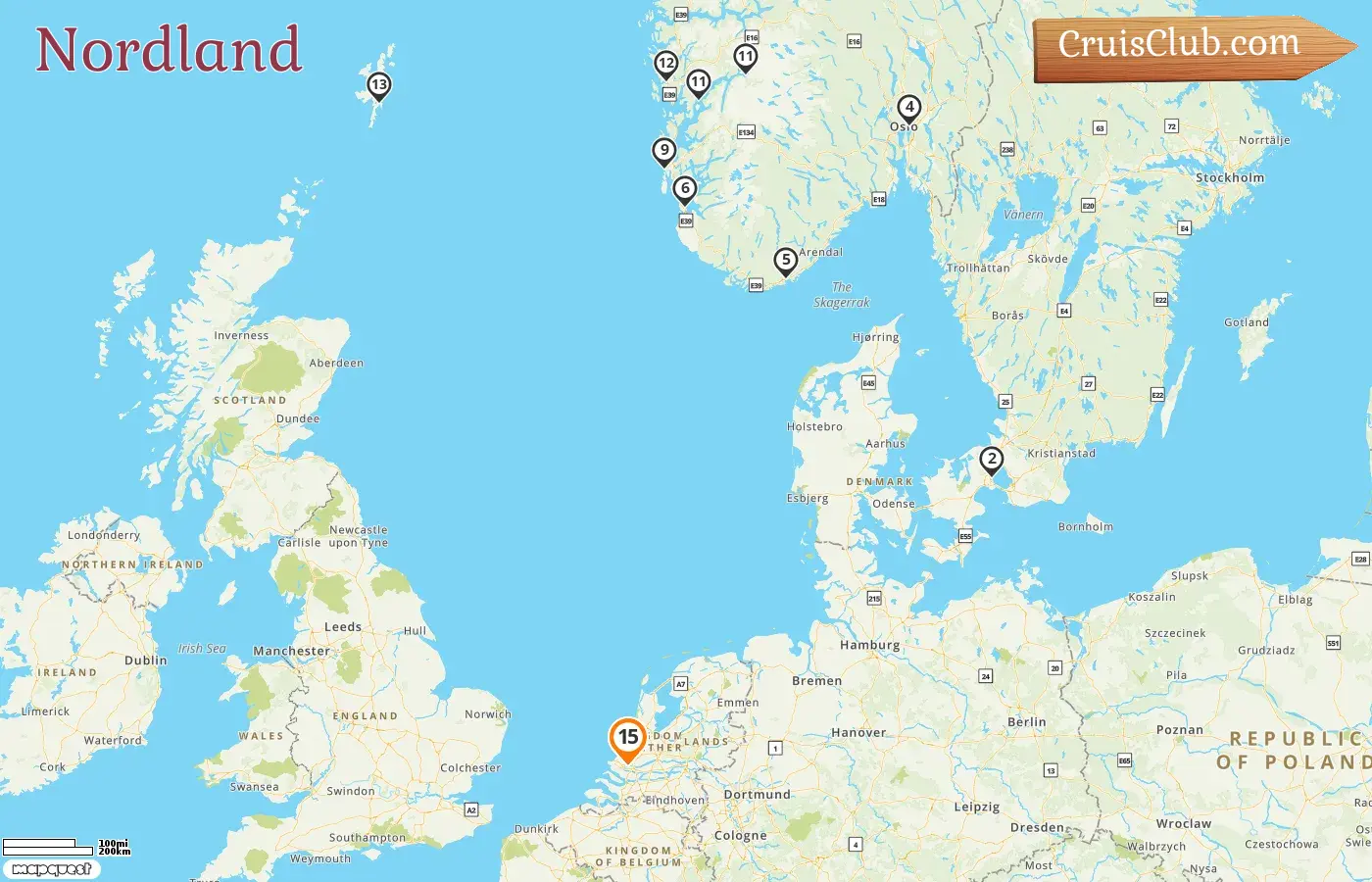 Croisière dans le Nord à bord du navire Rotterdam avec des visites au Danemark et en Norvège pendant 15 jours