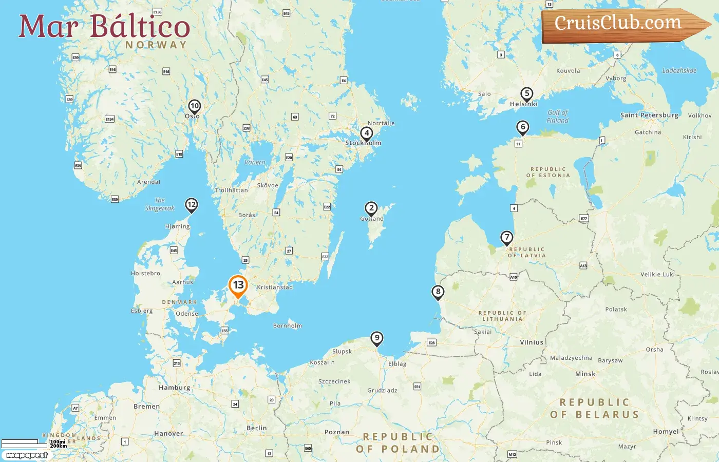 Crucero en el Mar Báltico desde Copenhague a bordo del barco Caribbean Princess con visitas a Dinamarca, Suecia, Finlandia, Estonia, Letonia, Lituania, Polonia y Noruega durante 13 días