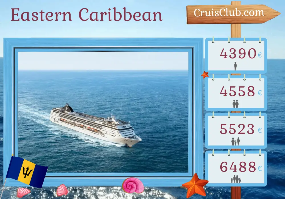 Cruise in the Eastern Caribbean from Bridgetown aboard MSC Opera ship with visits to Barbados, British Virgin Islands, and Dominican Republic for 15 days