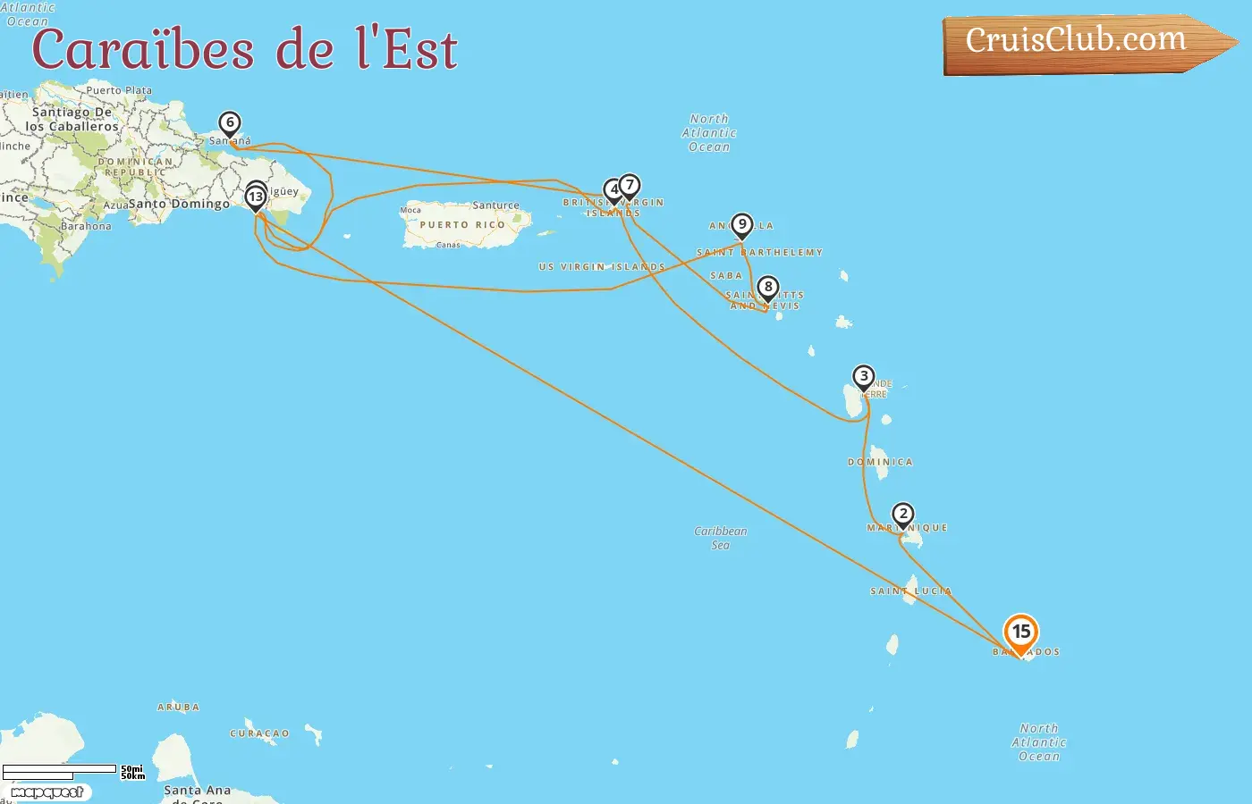 Croisière dans les Caraïbes orientales au départ de Bridgetown à bord du navire MSC Opera avec escales à la Barbade, en Guadeloupe, aux îles Vierges britanniques et en République dominicaine pendant 15 jours