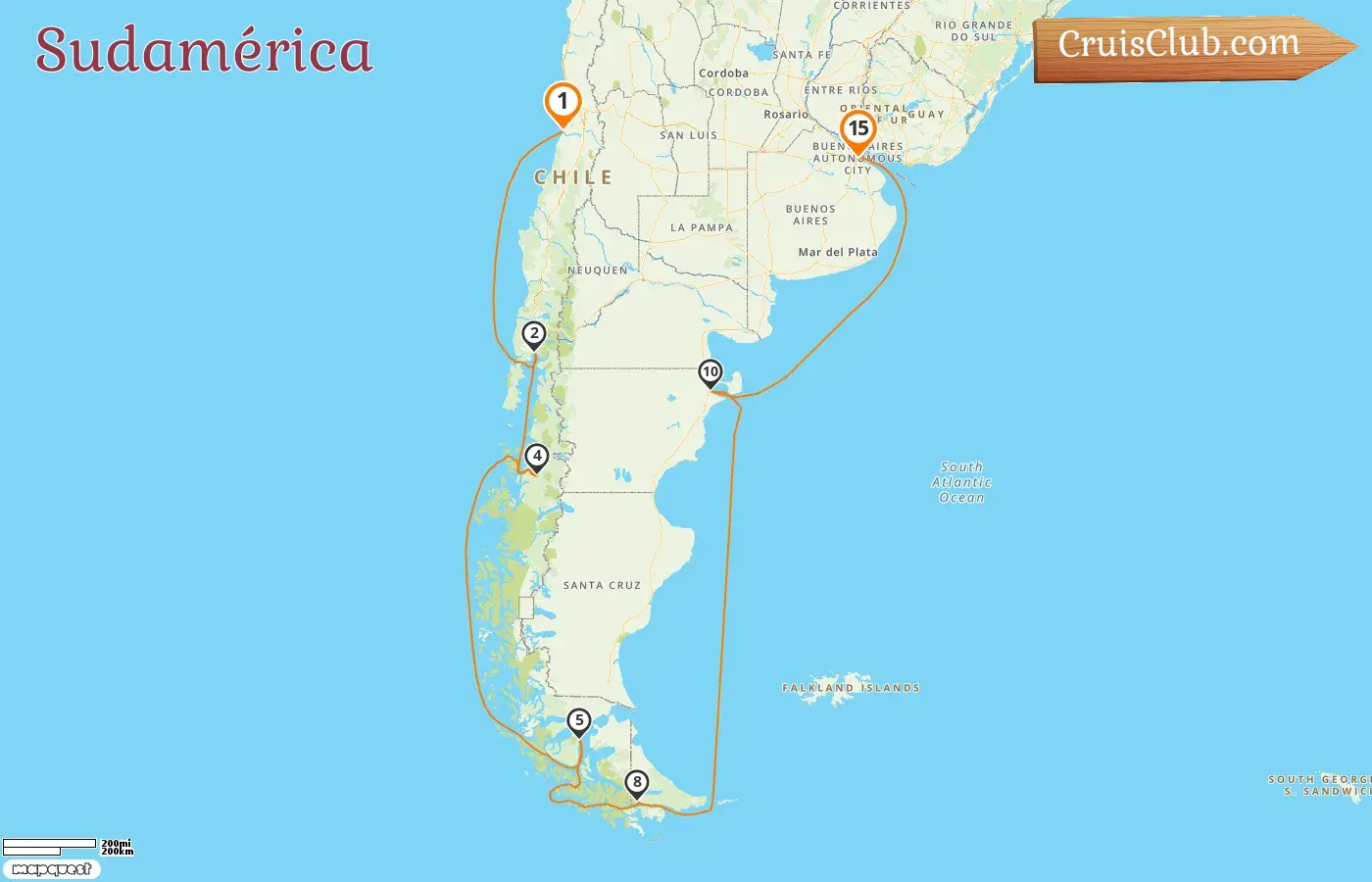 Crucero en Sudamérica de San Antonio a Buenos Aires a bordo del Costa Serena con visitas a Chile y Argentina por 15 días