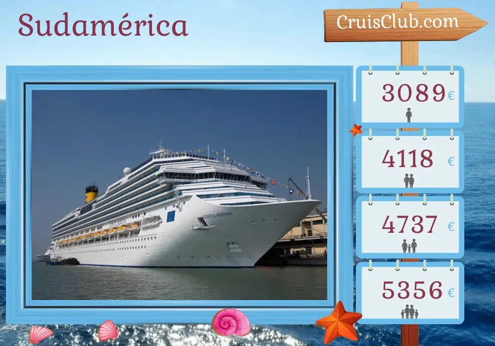 Crucero en Sudamérica de San Antonio a Buenos Aires a bordo del Costa Serena con visitas a Chile y Argentina por 15 días