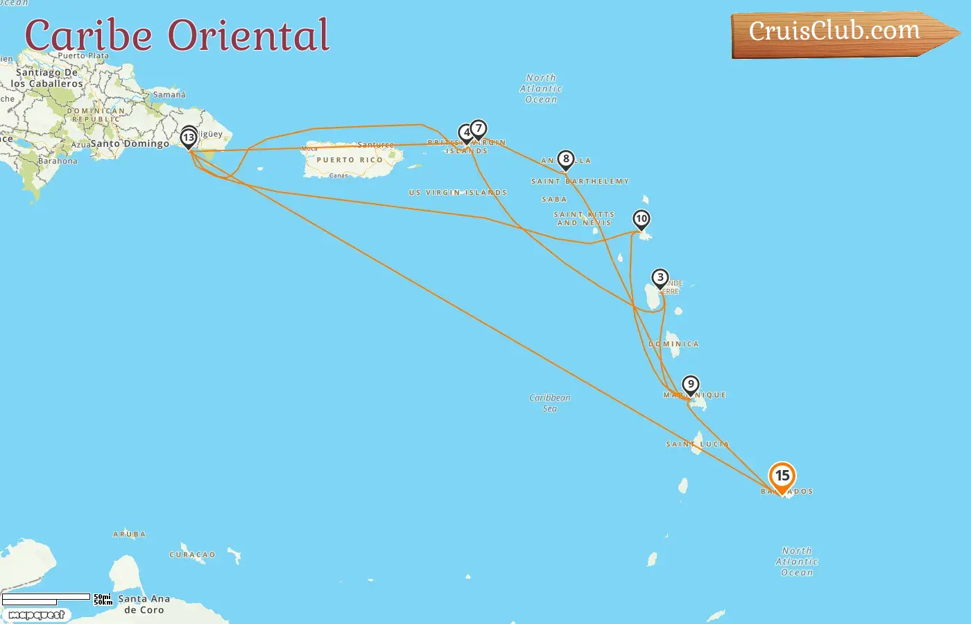 Cruzeiro no Caribe Oriental partindo de Bridgetown a bordo do navio MSC Opera com visitas a Barbados, Guadalupe, República Dominicana e Ilhas Virgens Britânicas por 15 dias