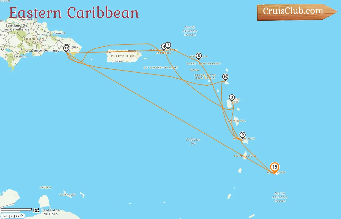 Cruise in the Eastern Caribbean from Bridgetown aboard MSC Opera ship with visits to Barbados, Guadeloupe, Dominican Republic, and British Virgin Islands for 15 days