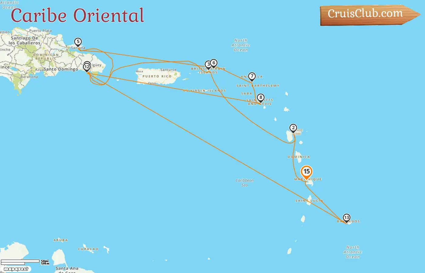 Crucero por el Caribe Oriental desde Fort-de-France a bordo del barco MSC Opera con visitas a Guadalupe, Islas Vírgenes Británicas, República Dominicana y Barbados durante 15 días