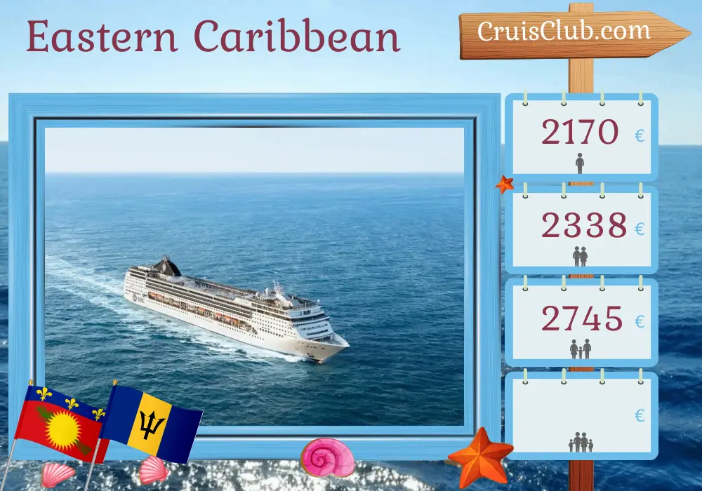 Kreuzfahrt in der östlichen Karibik von Fort-de-France an Bord des MSC Opera-Schiffs mit Besuchen in Guadeloupe, den Britischen Jungferninseln, der Dominikanischen Republik und Barbados für 15 Tage