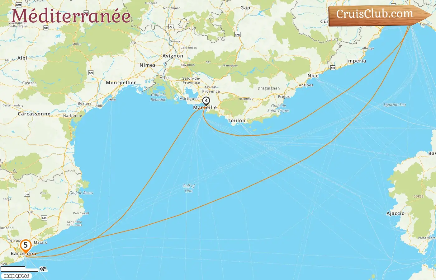 Croisière en Méditerranée au départ de Barcelone à bord du navire MSC Magnifica avec des visites en Espagne, en Italie et en France pendant 5 jours