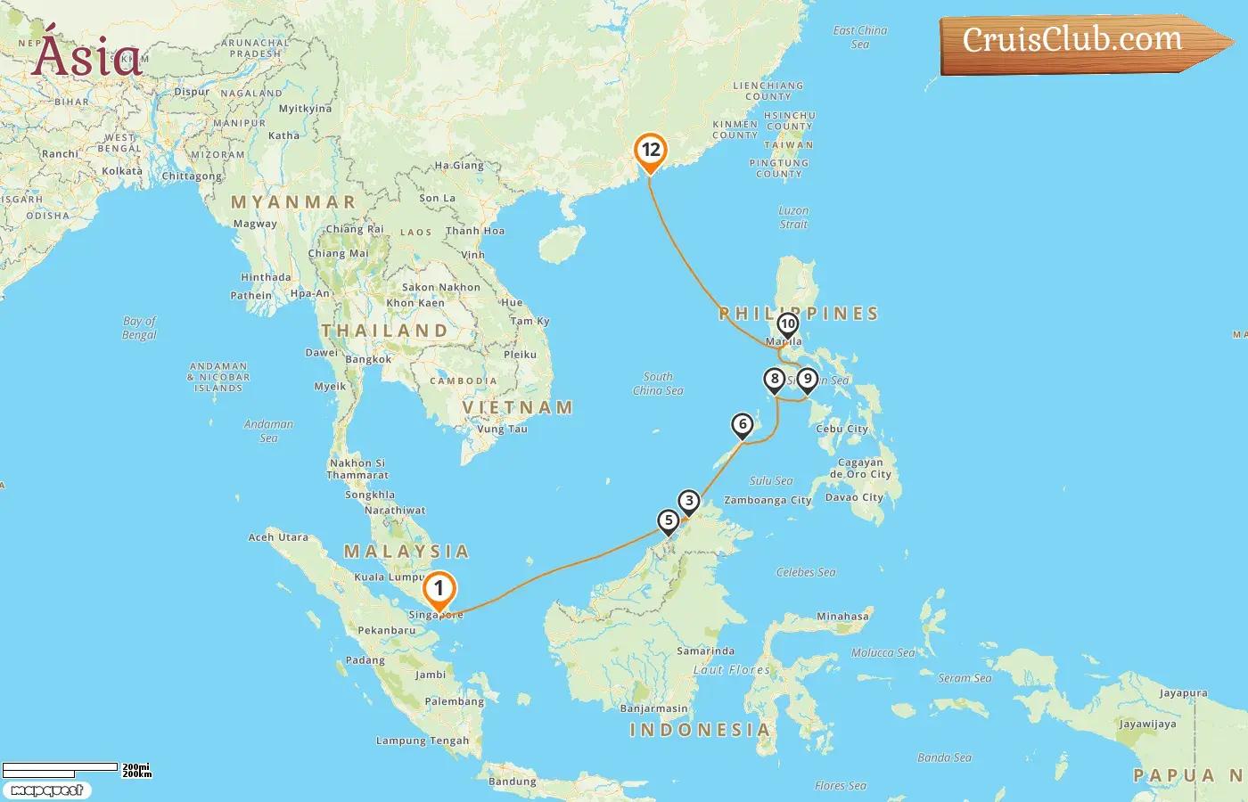 Cruzeiro na Ásia de Singapura a Hong Kong a bordo do navio Seven Seas Explorer com visitas a Singapura, Malásia, Brunei Darussalam, Filipinas e Hong Kong por 12 dias