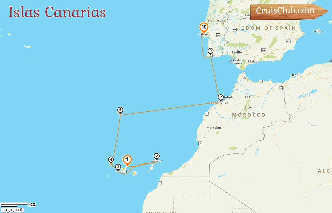 Crucero en las Islas Canarias desde Santa Cruz de Tenerife a Lisboa a bordo del barco Le Lapérouse con visitas a España, Marruecos y Portugal durante 10 días