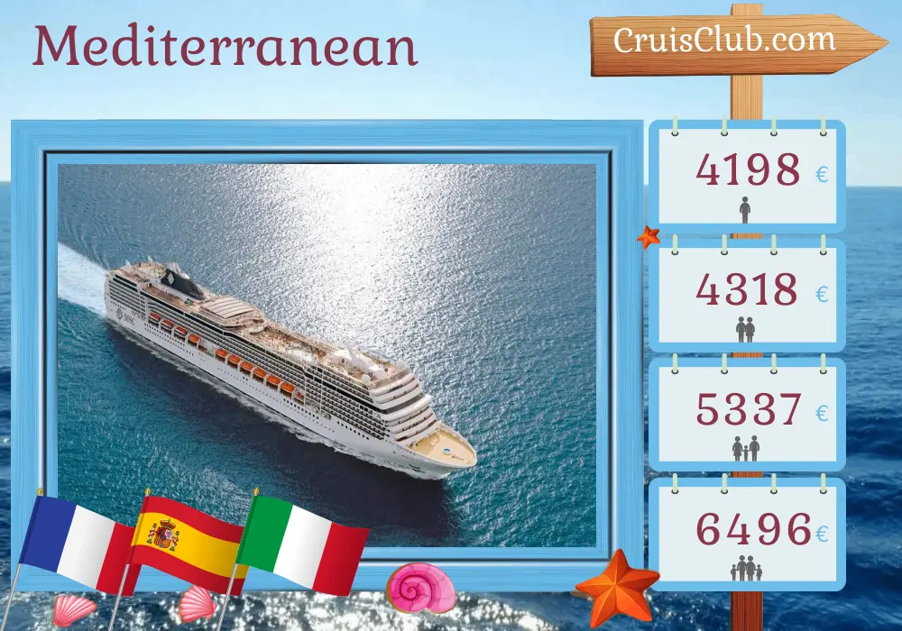 Cruise in the Mediterranean from Marseille aboard MSC Magnifica ship with visits to France, Spain, and Italy for 11 days