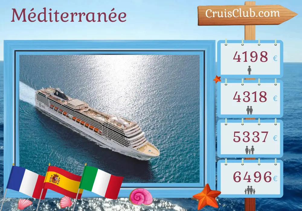Croisière en Méditerranée depuis Marseille à bord du navire MSC Magnifica avec des visites en France, en Espagne et en Italie pendant 11 jours