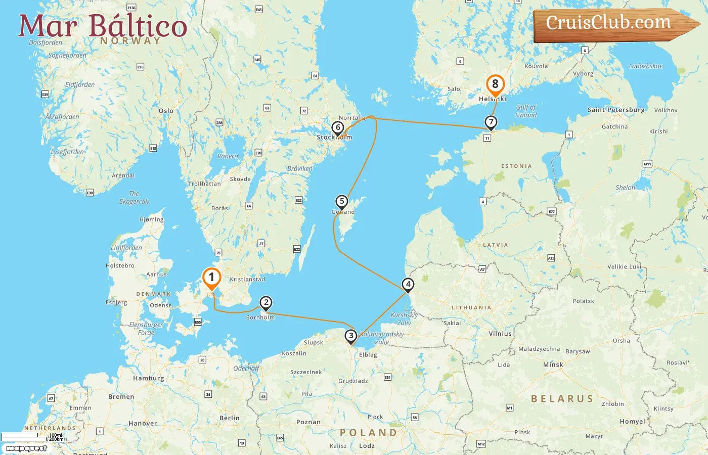 Crucero por el mar Báltico desde Copenhague a Helsinki a bordo del barco Le Champlain con visitas a Dinamarca, Polonia, Lituania, Suecia, Estonia y Finlandia durante 8 días