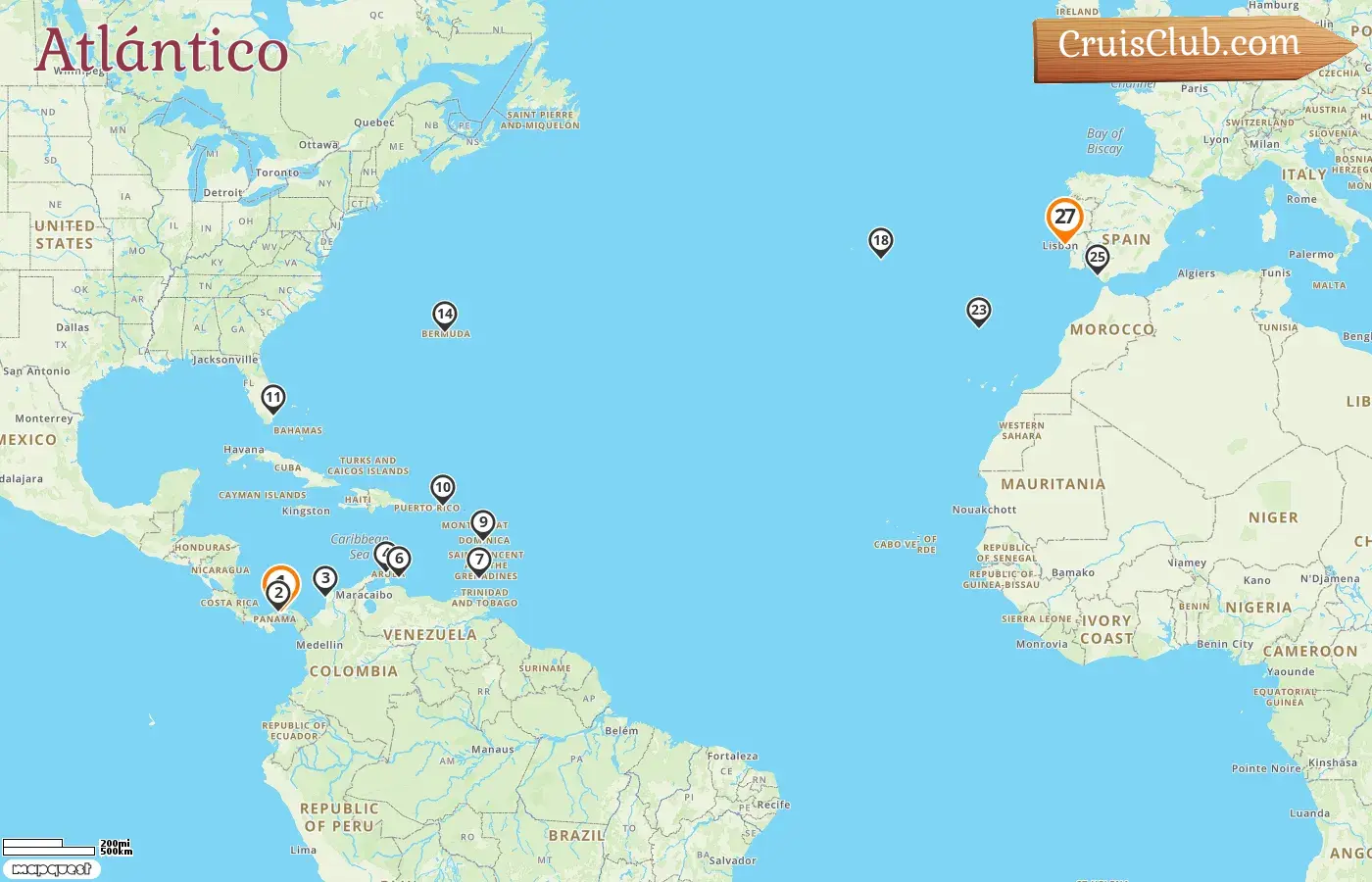 Crucero Transatlántico de Panamá a Lisboa a bordo del barco Seven Seas Prestige con visitas a Panamá, Colombia, Aruba, Curazao, Granada, EE. UU., Bermudas, Portugal y España durante 27 días