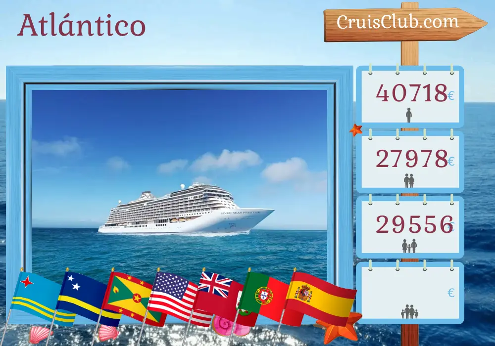 Crucero Transatlántico de Panamá a Lisboa a bordo del barco Seven Seas Prestige con visitas a Panamá, Colombia, Aruba, Curazao, Granada, EE. UU., Bermudas, Portugal y España durante 27 días