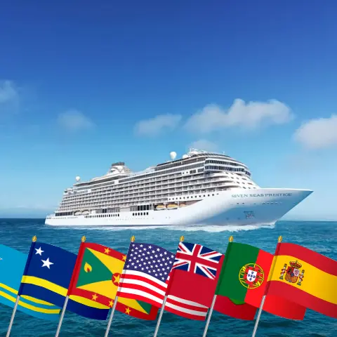 Cruise in the Transatlantic from Panama City to Lisbon aboard Seven Seas Prestige ship with visits to Panama, Colombia, Aruba, Curaçao, Grenada, USA, Bermuda, Portugal, and Spain for 27 days