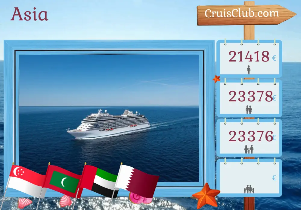 Cruise in the Asia from Singapore to Doha aboard Seven Seas Explorer ship with visits to Singapore, Thailand, Sri Lanka, Maldives, India, United Arab Emirates, and Qatar for 17 days