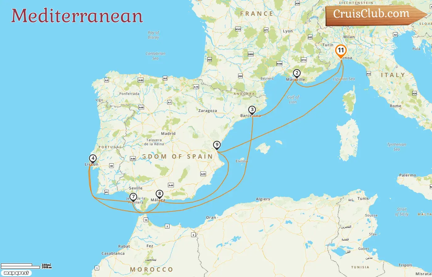 Cruise in the Mediterranean from Savona aboard Costa Pacifica ship with visits to Italy, France, and Spain for 11 days