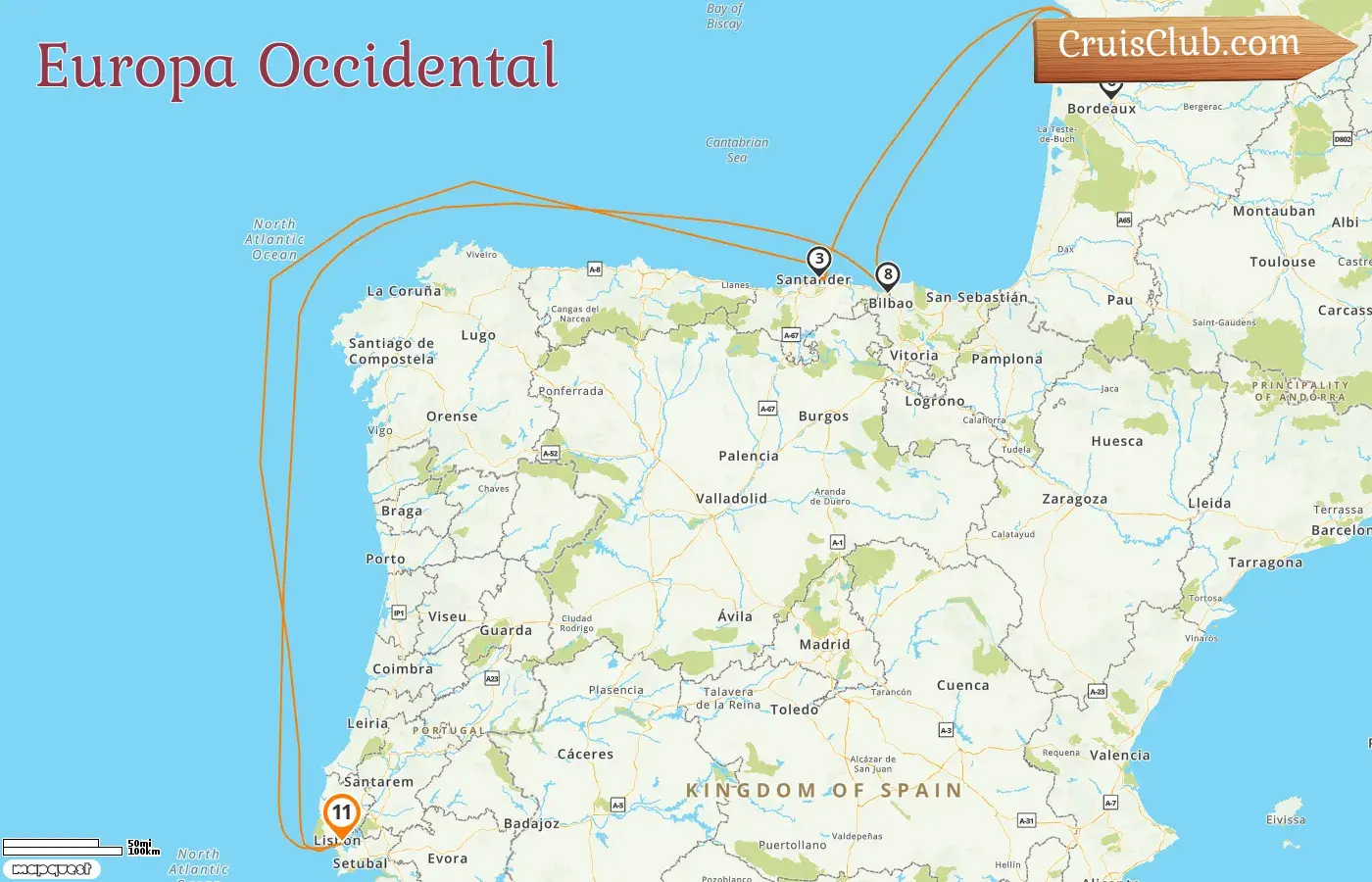 Crucero por Europa Occidental desde Lisboa a bordo del barco Seven Seas Grandeur con visitas a España y Francia durante 11 días