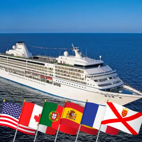 Cruise in the Transatlantic from New York to Le Havre aboard Seven Seas Mariner ship with visits to USA, Canada, Portugal, Spain, Morocco, France, and Jersey for 29 days