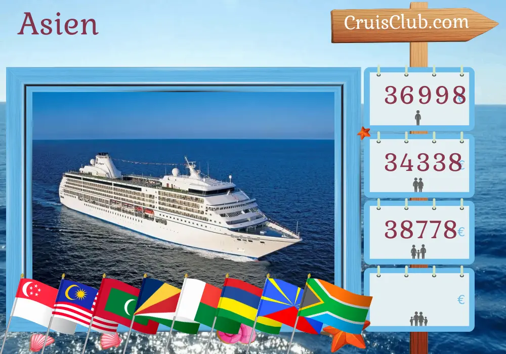 Kreuzfahrt in Asien von Singapur nach Kapstadt an Bord des Schiffes Seven Seas Mariner mit Besuchen in Singapur, Malaysia, Thailand, Sri Lanka, Malediven, Seychellen, Madagaskar, Mauritius, Réunion und Südafrika für 32 Tage